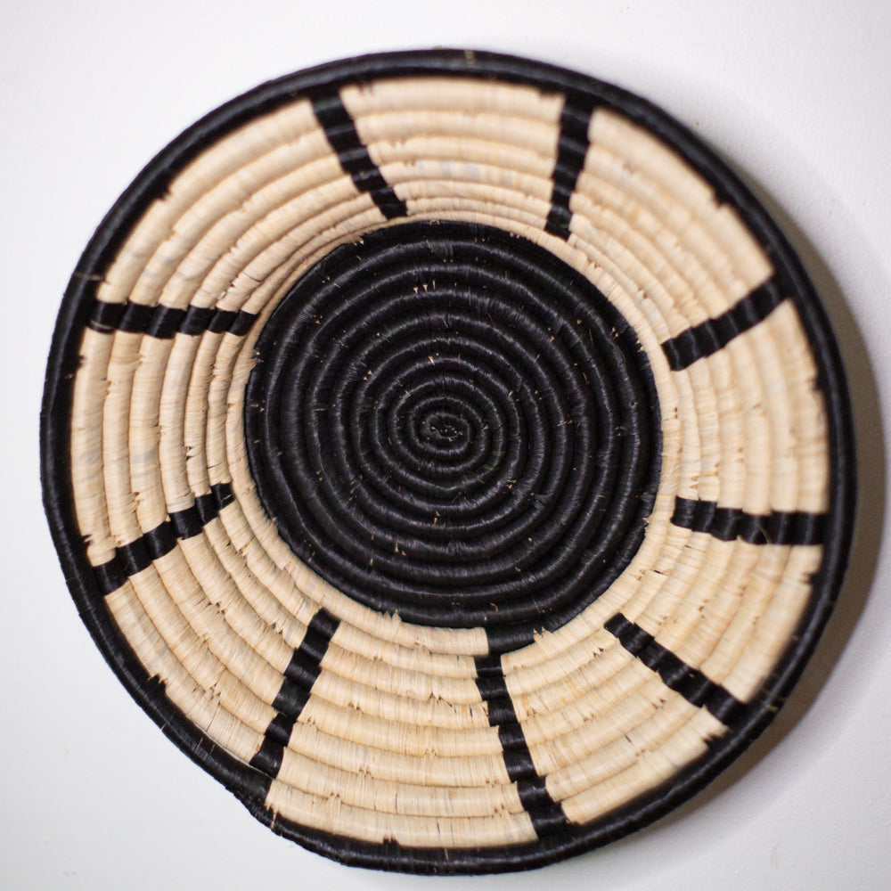 JustOne's neutral colour with black stripes hanging basket handwoven in Uganda