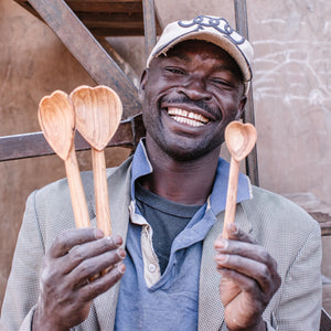 JustOne's tea spoon with the scoop in the shape of a heart, handcrafted in Kenya