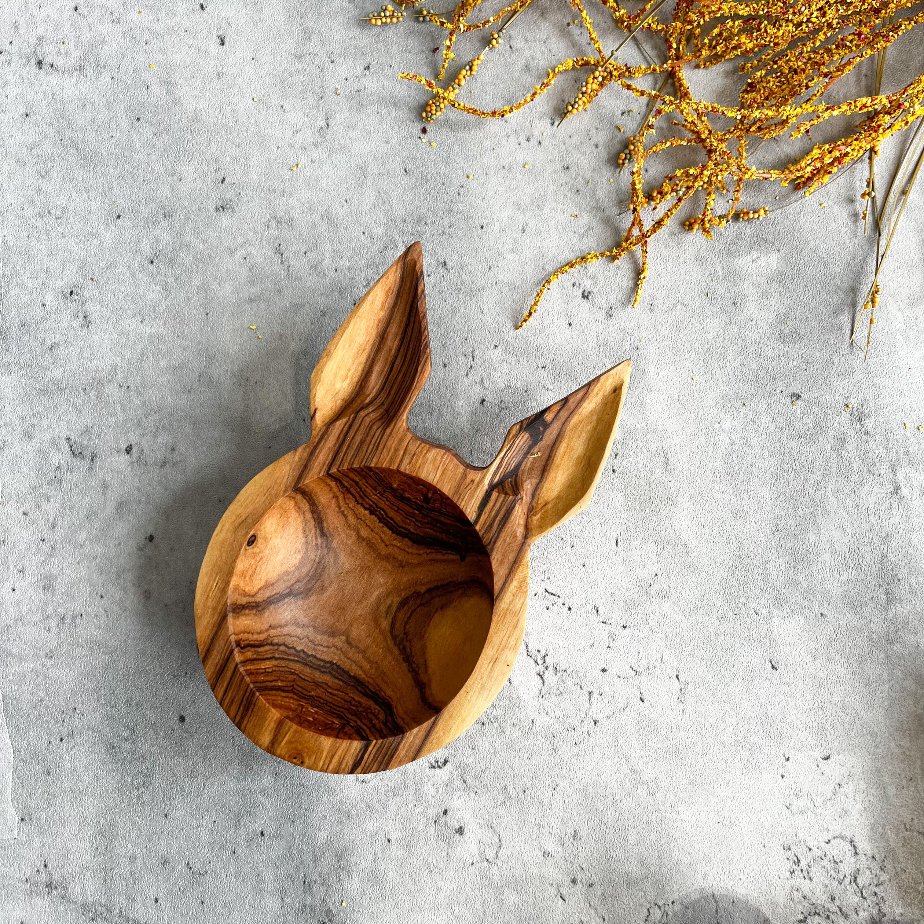 JustOne's small bunny shaped wooden bowl handcrafted in Kenya